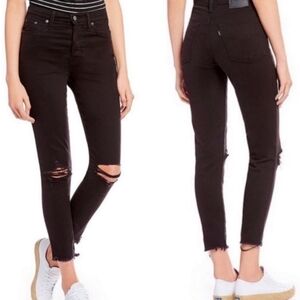 LEVI'S High Rise Wedgie Skinny Black Jeans Size 32 Ripped Distressed Fray Hem